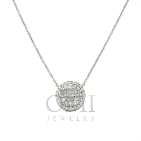 14K GOLD BAGUETTE AND ROUND DIAMOND CIRCLE NECKLACE 0.59 CT