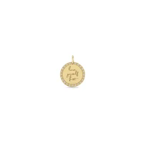 14k Single Small Mantra with Diamond Border Disc Charm