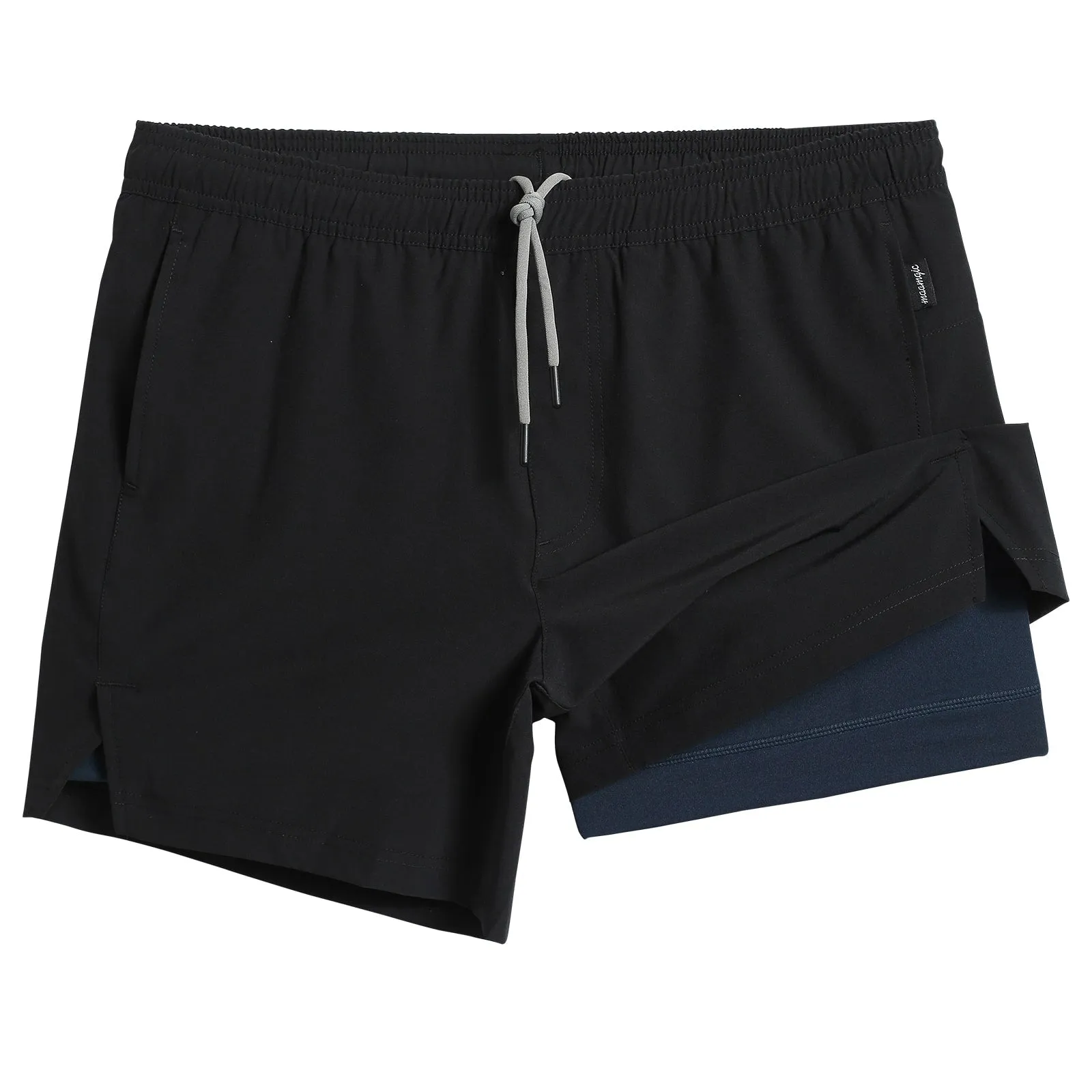 2 in 1 Stretch Short Lined Black Gym Shorts