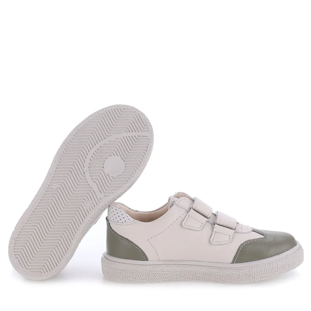 (2708D-28) Low Velcro sneakers Cream - khaki