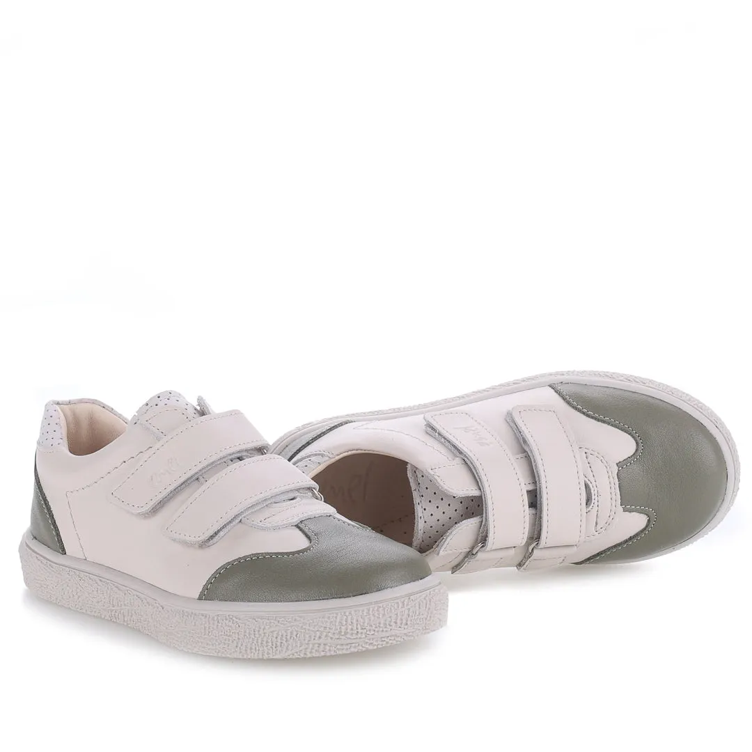 (2708D-28) Low Velcro sneakers Cream - khaki