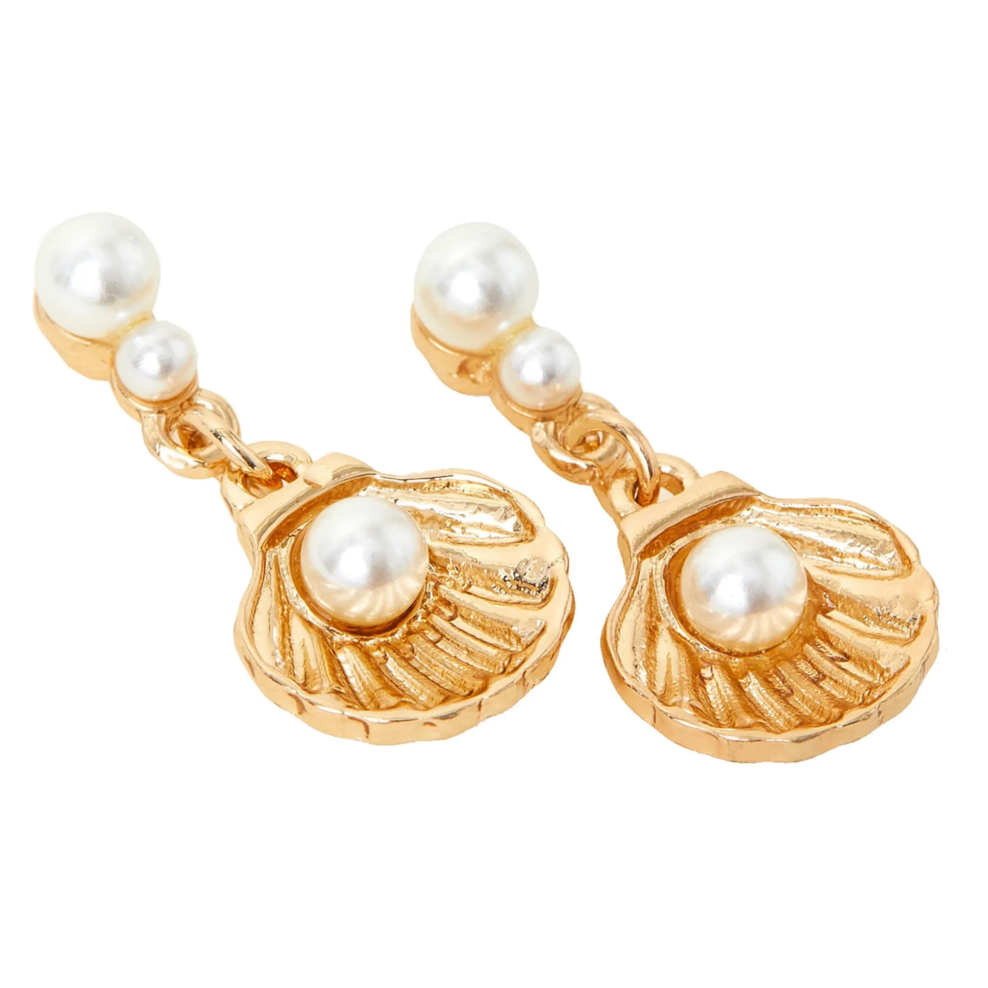 Accessorize London Women's Pearl And Shell Short Drop Earrings