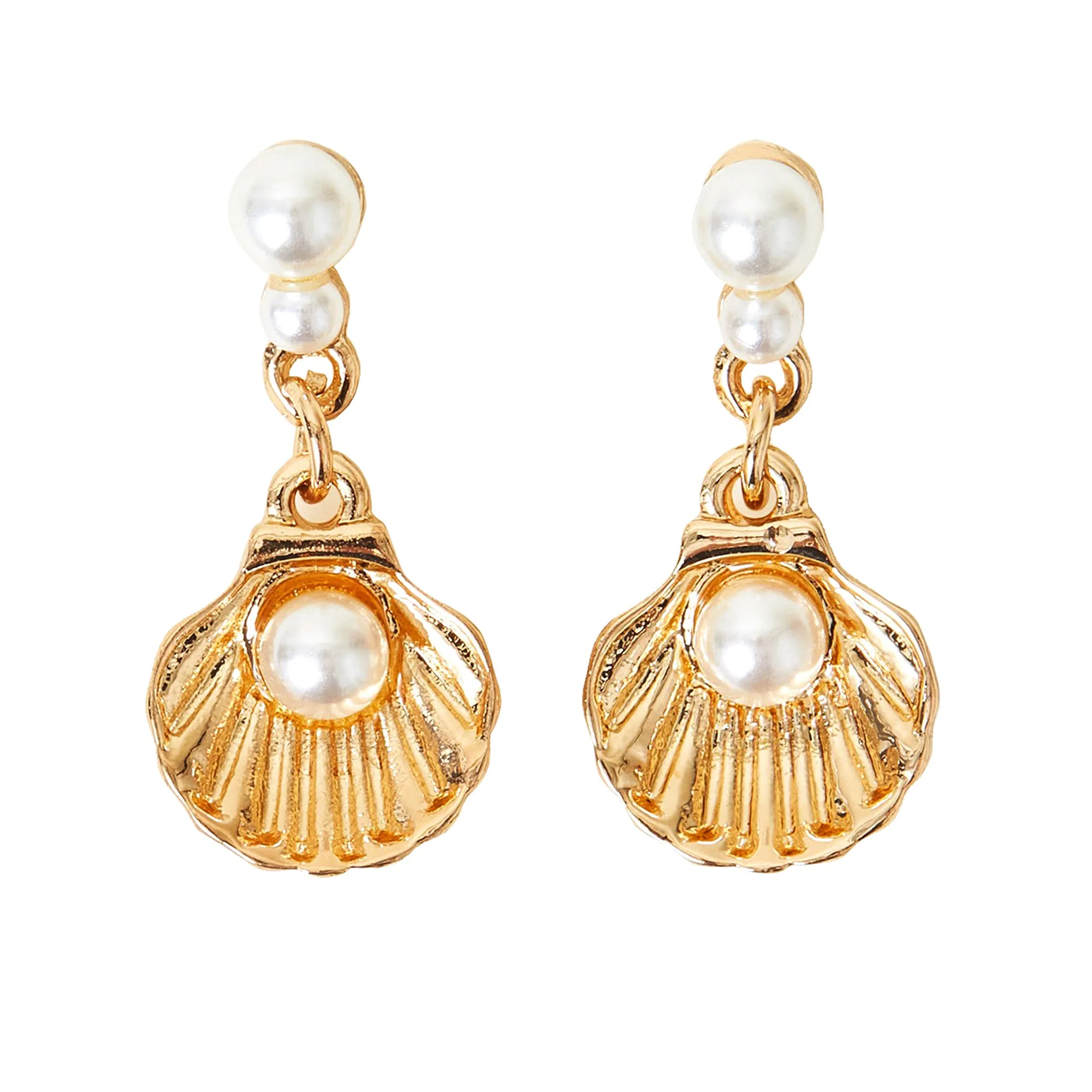 Accessorize London Women's Pearl And Shell Short Drop Earrings