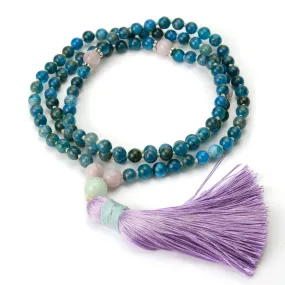 Apatite and Morganite 6mm Knotted Mala with Silk Tassel #99