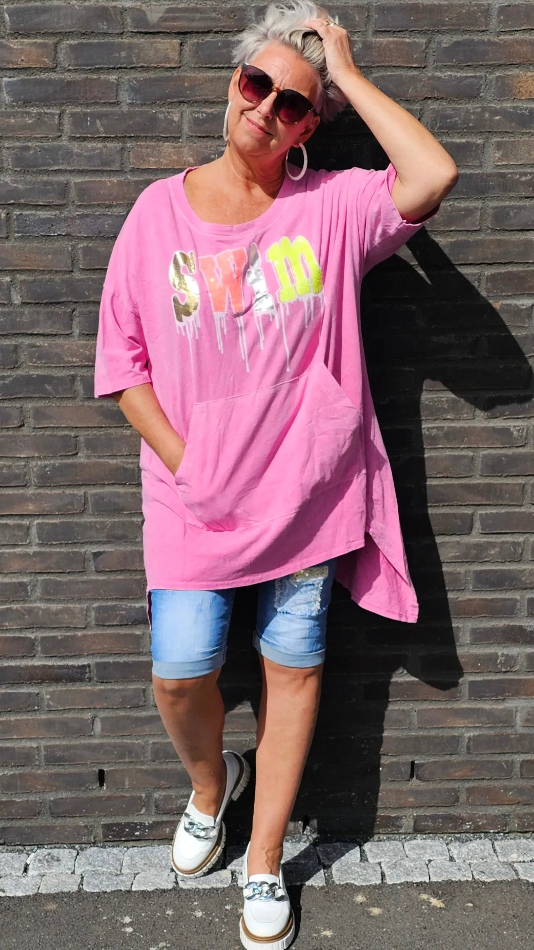 Baggy Swim Long Top Pink