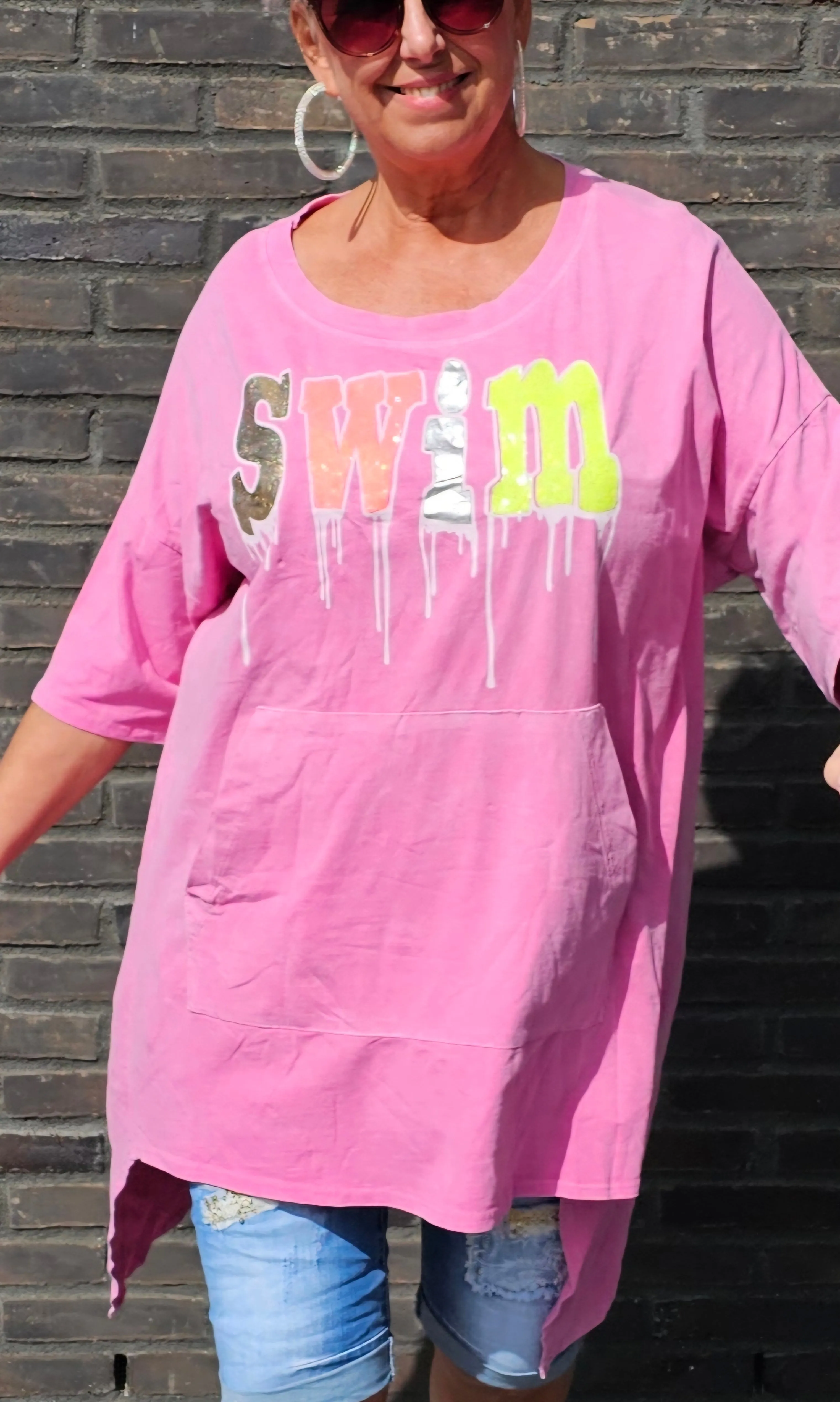 Baggy Swim Long Top Pink