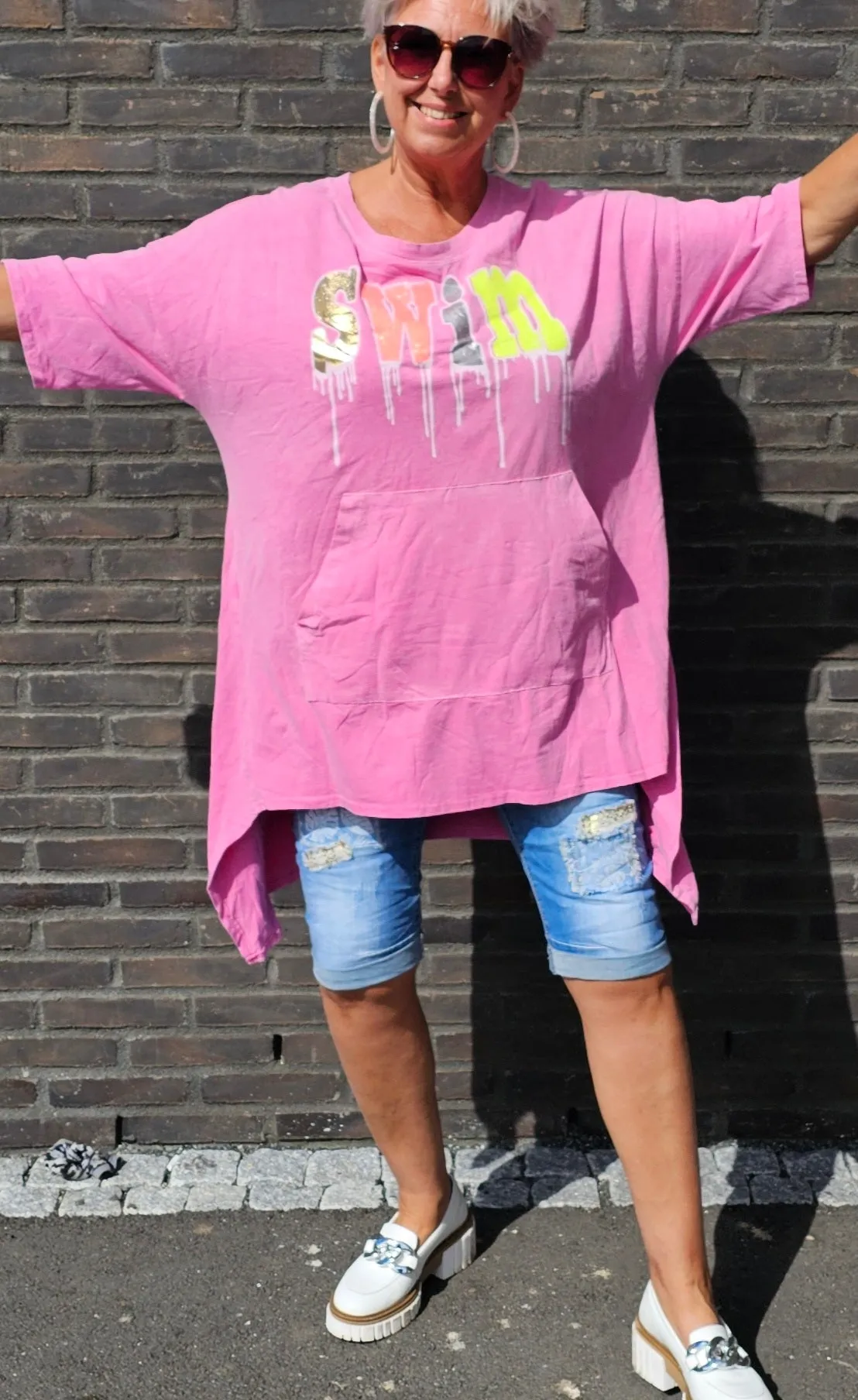 Baggy Swim Long Top Pink