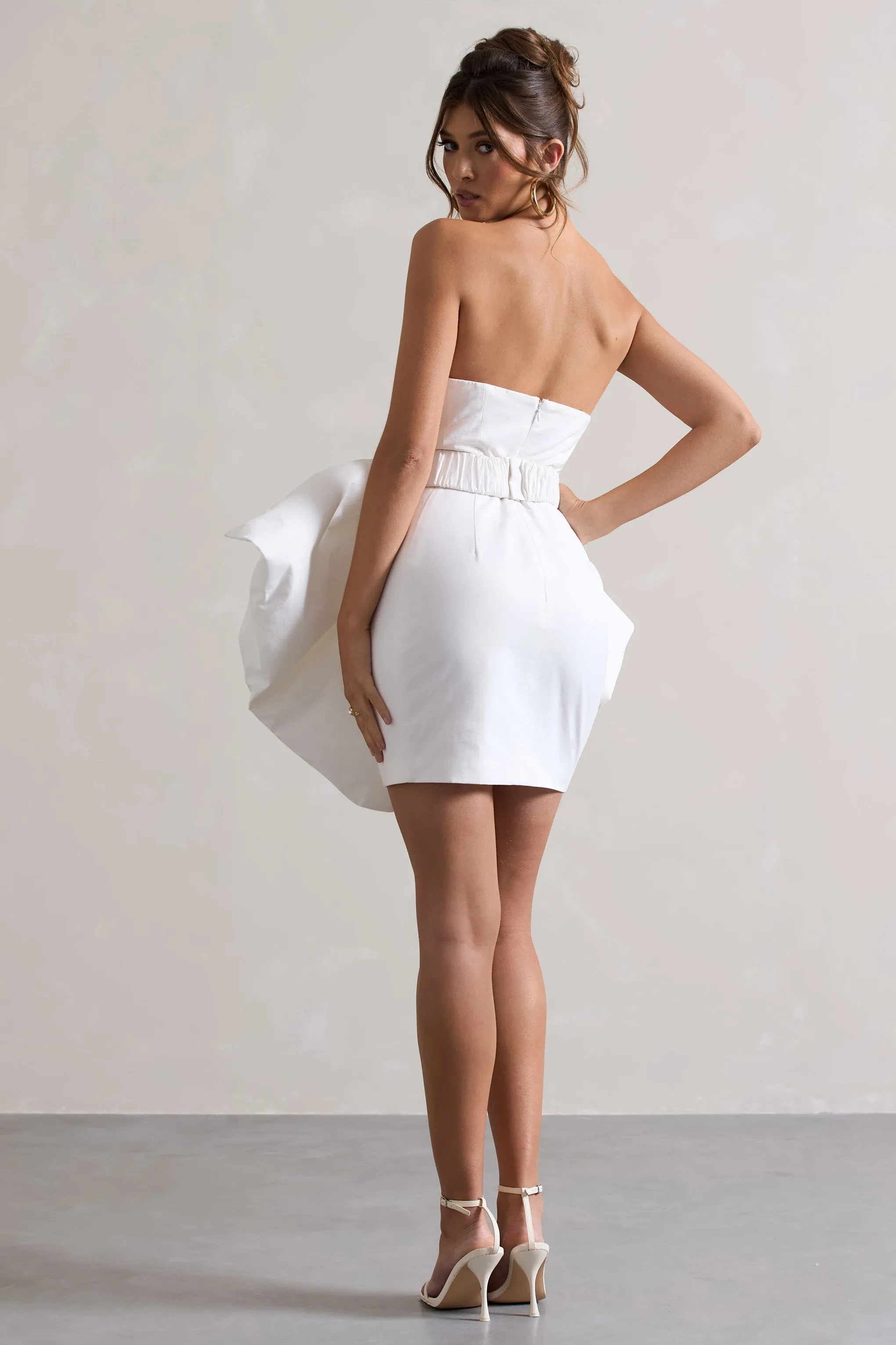 Bladen | Cream Bandeau Mini Dress With Detachable Bow Skirt