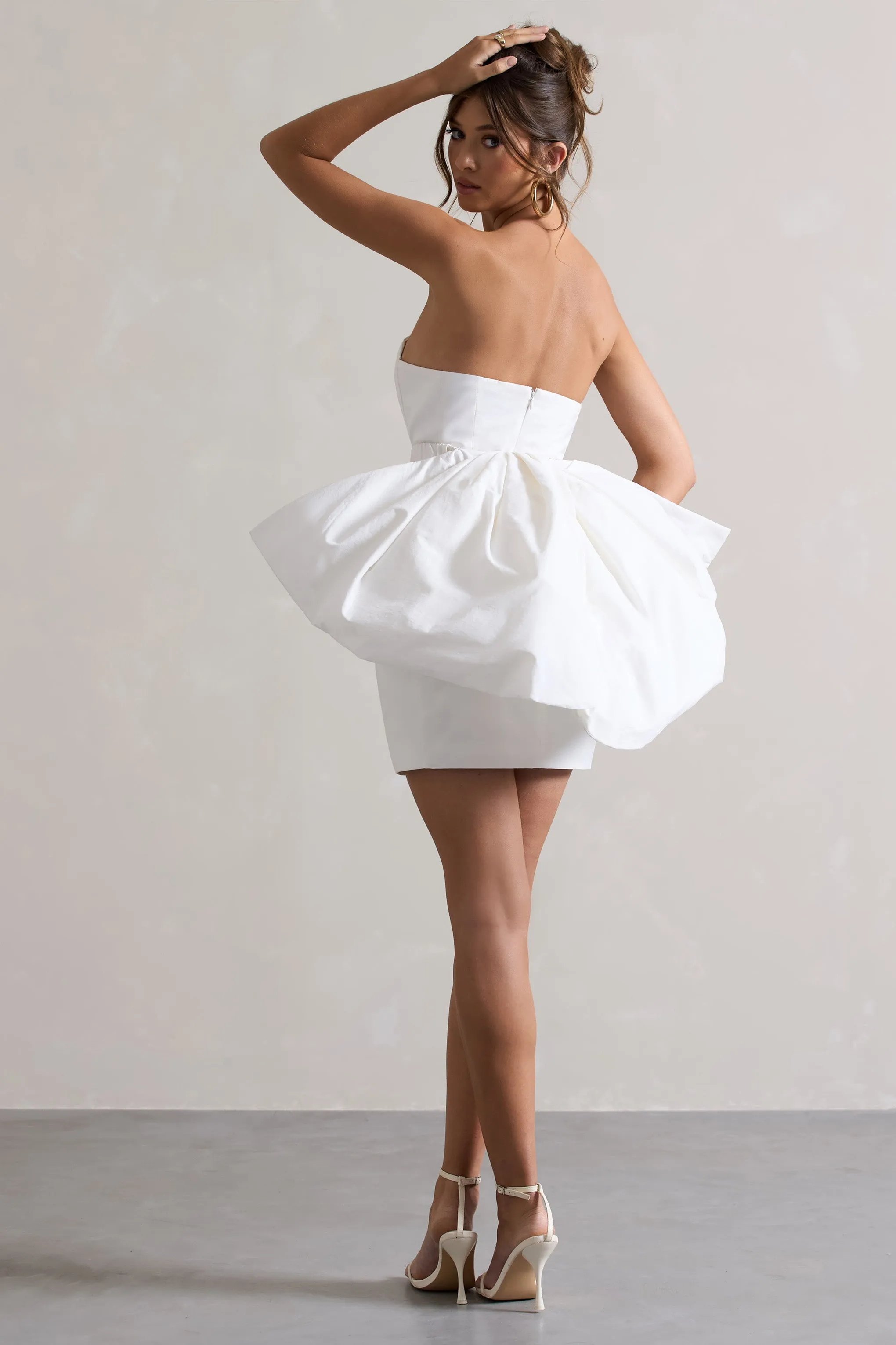 Bladen | Cream Bandeau Mini Dress With Detachable Bow Skirt