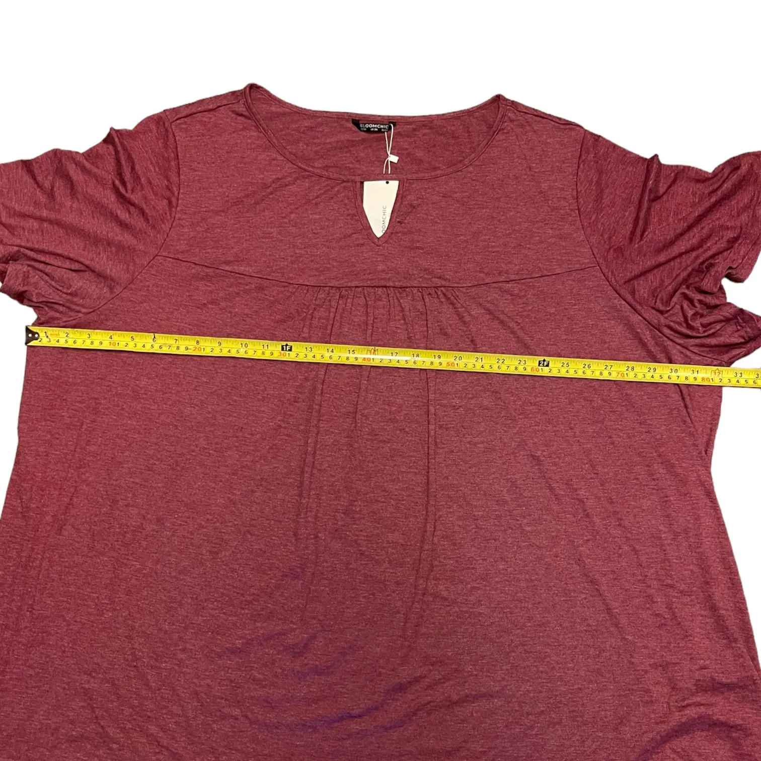 Bloomchic Heathered Red Short Sleeve Keyhole Plus Size 30