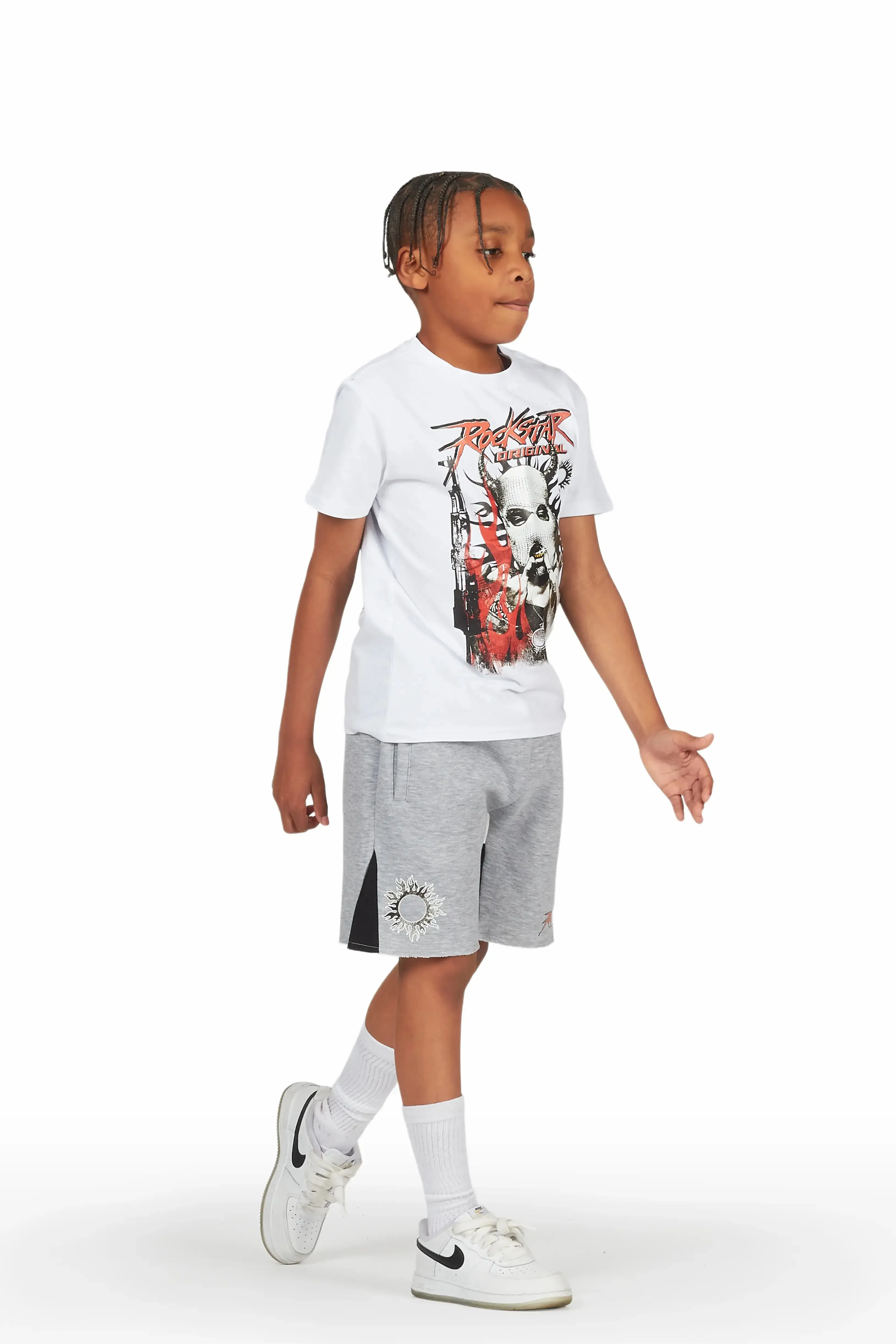 Boys Merci White/Grey T-Shirt Short Set