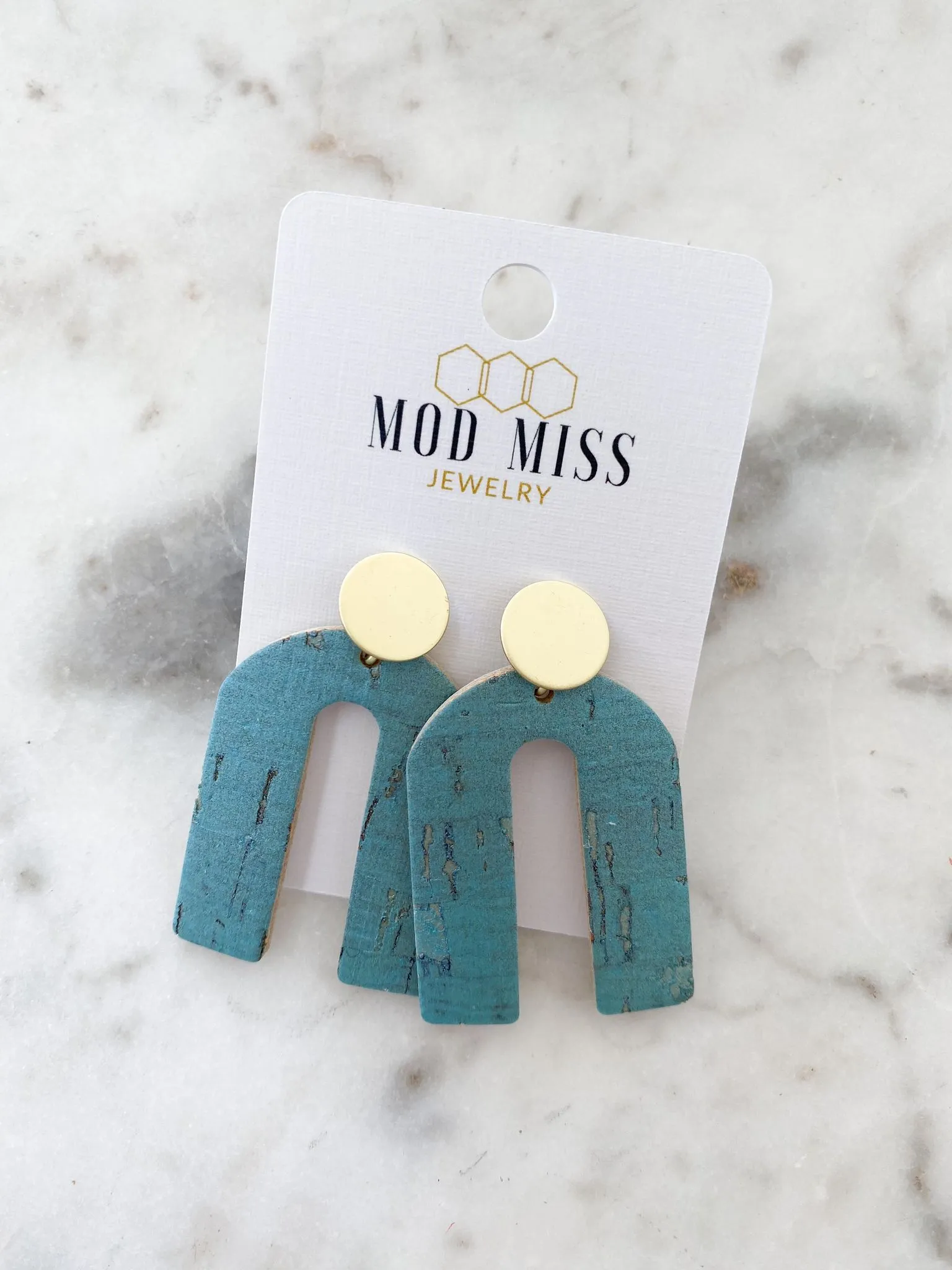 Cork Leather Arch Earring Turquoise