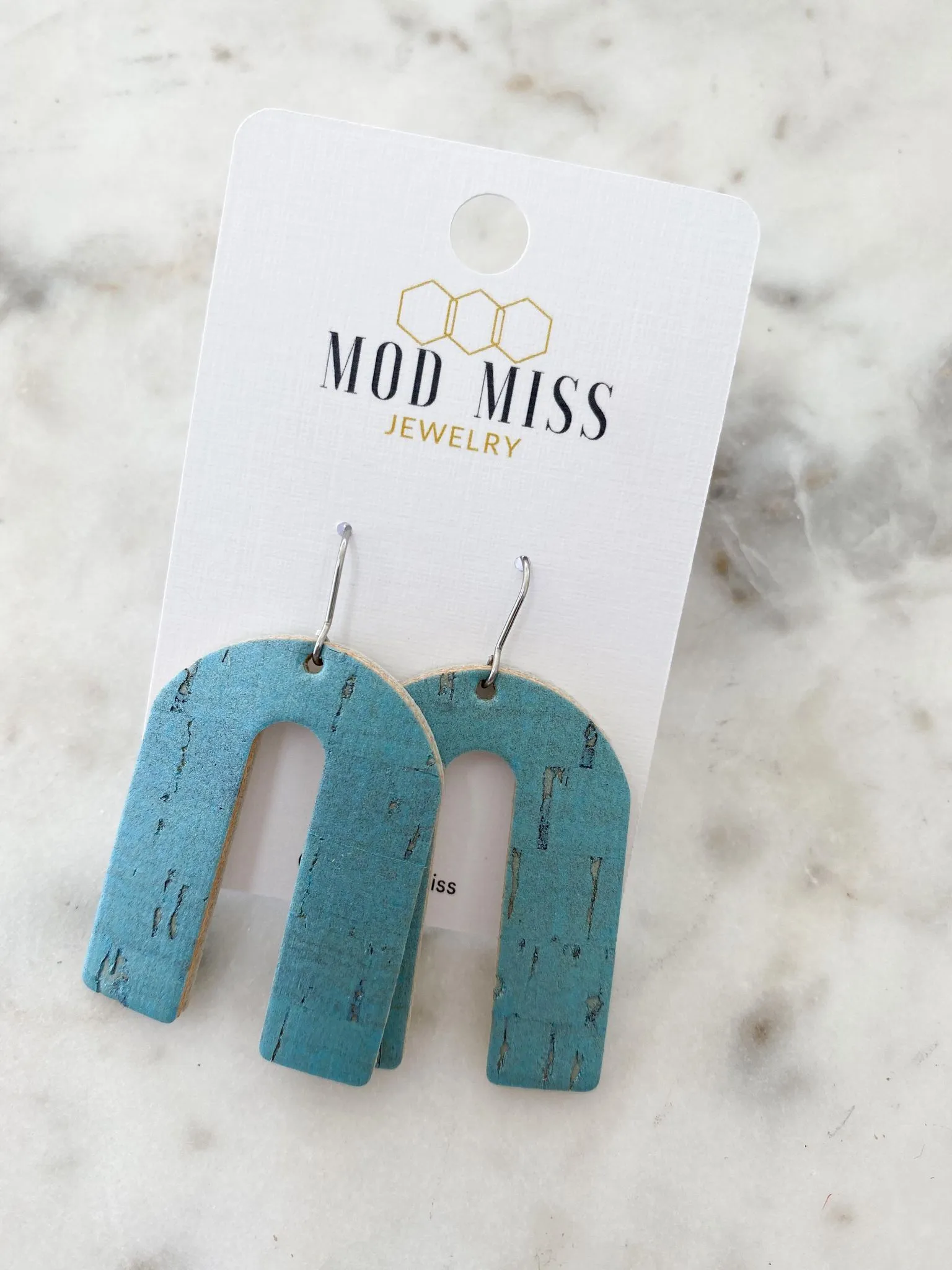 Cork Leather Arch Earring Turquoise