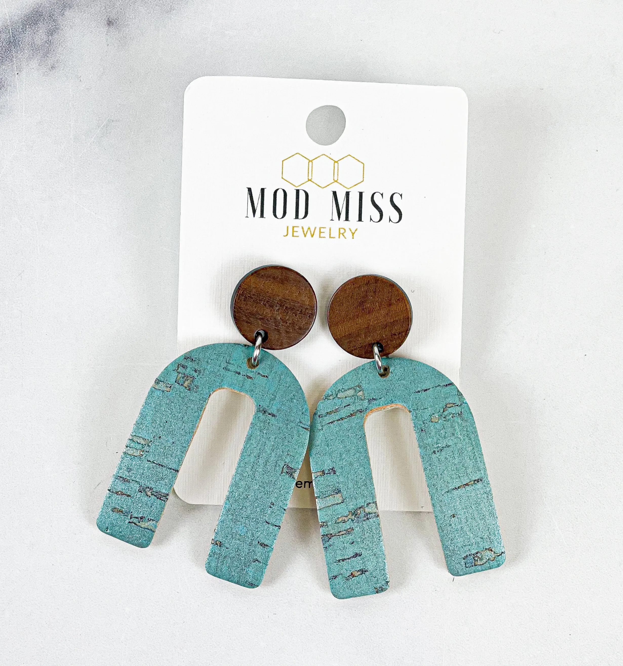 Cork Leather Arch Earring Turquoise