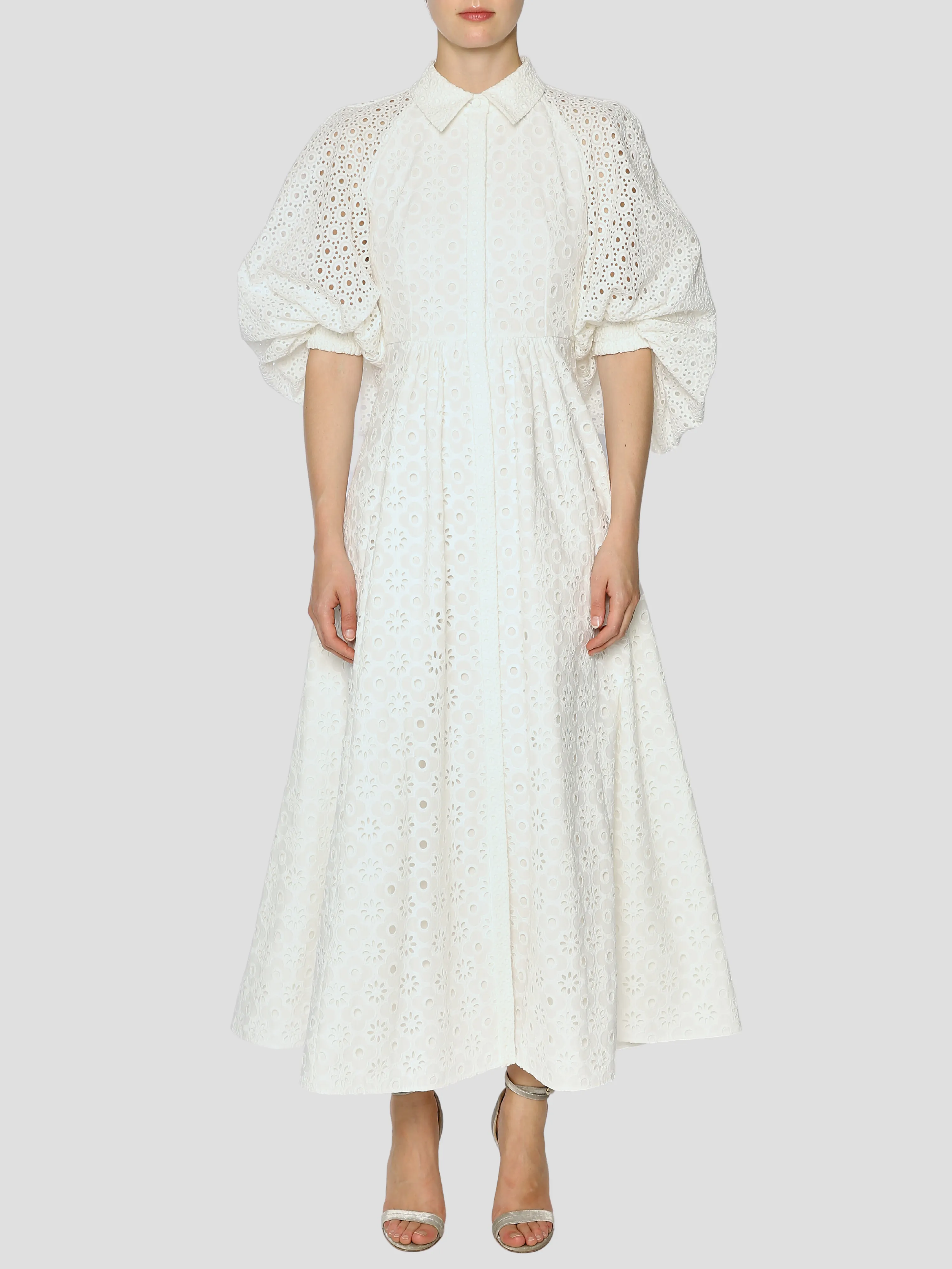 Hedren Broderie Anglaise Midi Dress in White