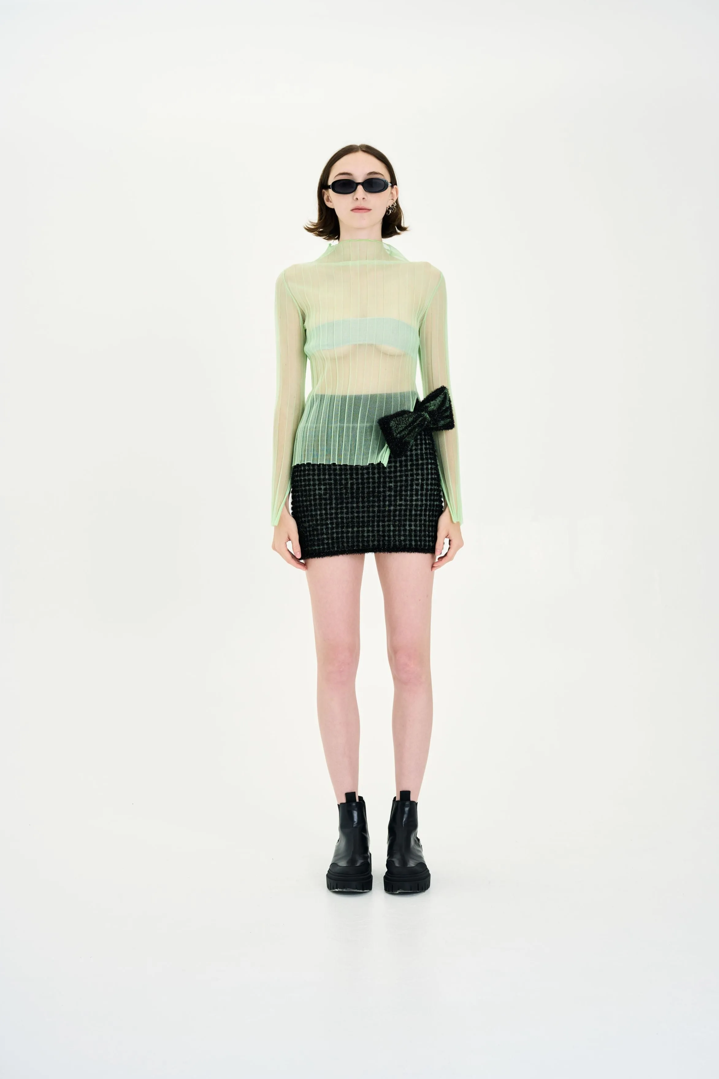 JUWON ORGANZA PLEATED SHEER TOP