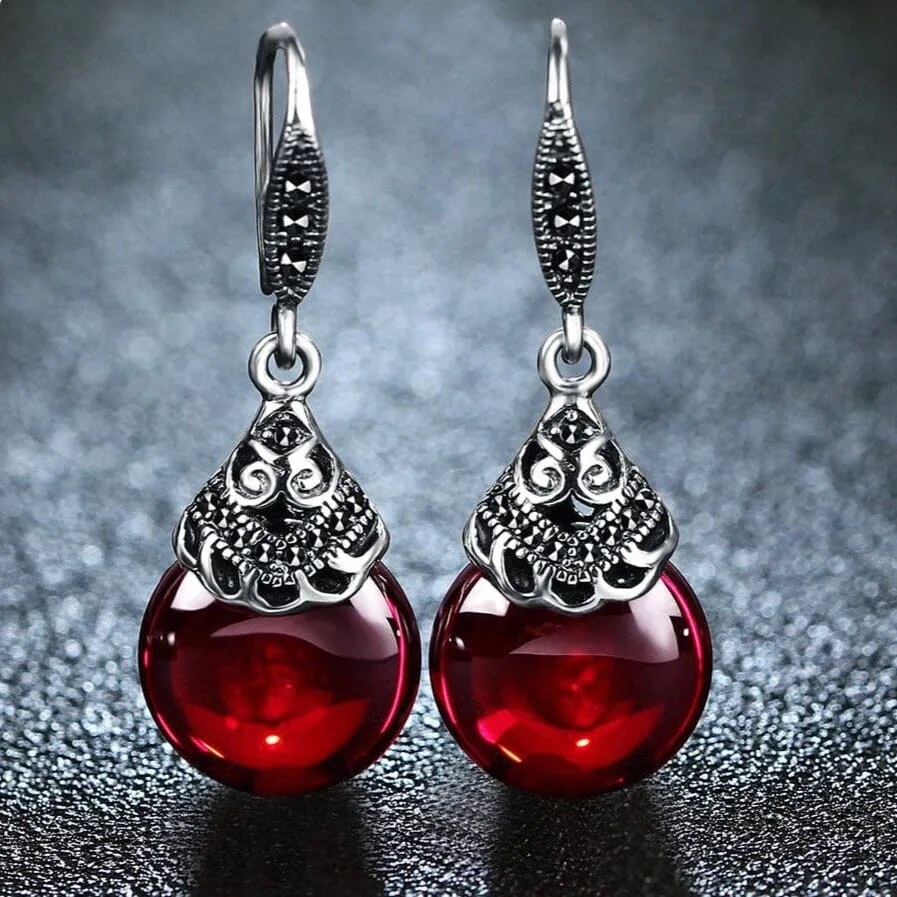 Lovely Retro Ruby Earrings - 925 Sterling Silver