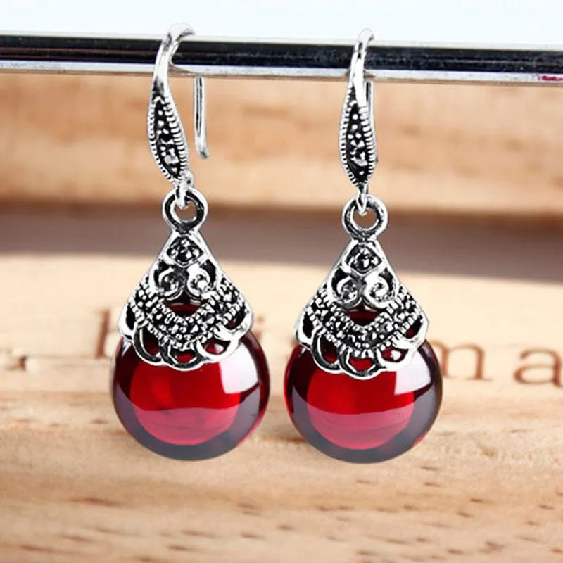 Lovely Retro Ruby Earrings - 925 Sterling Silver