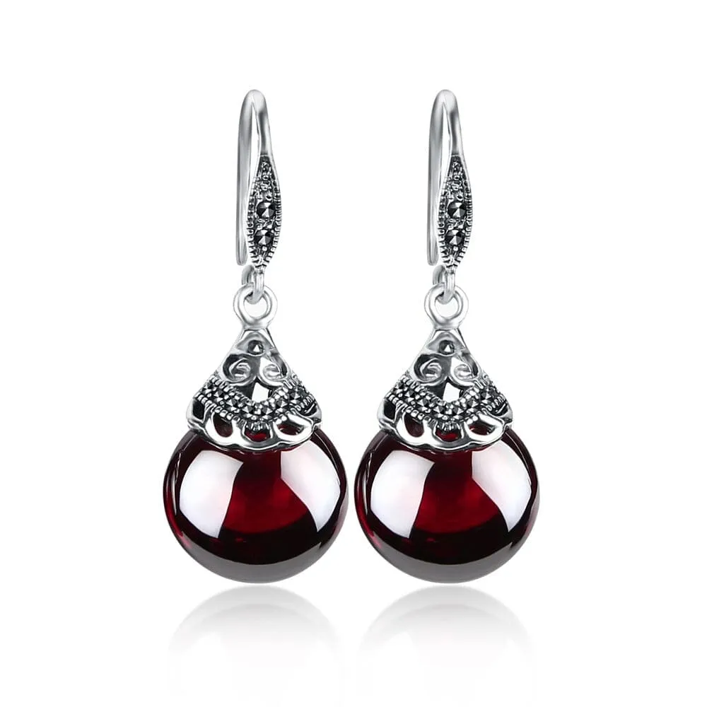 Lovely Retro Ruby Earrings - 925 Sterling Silver