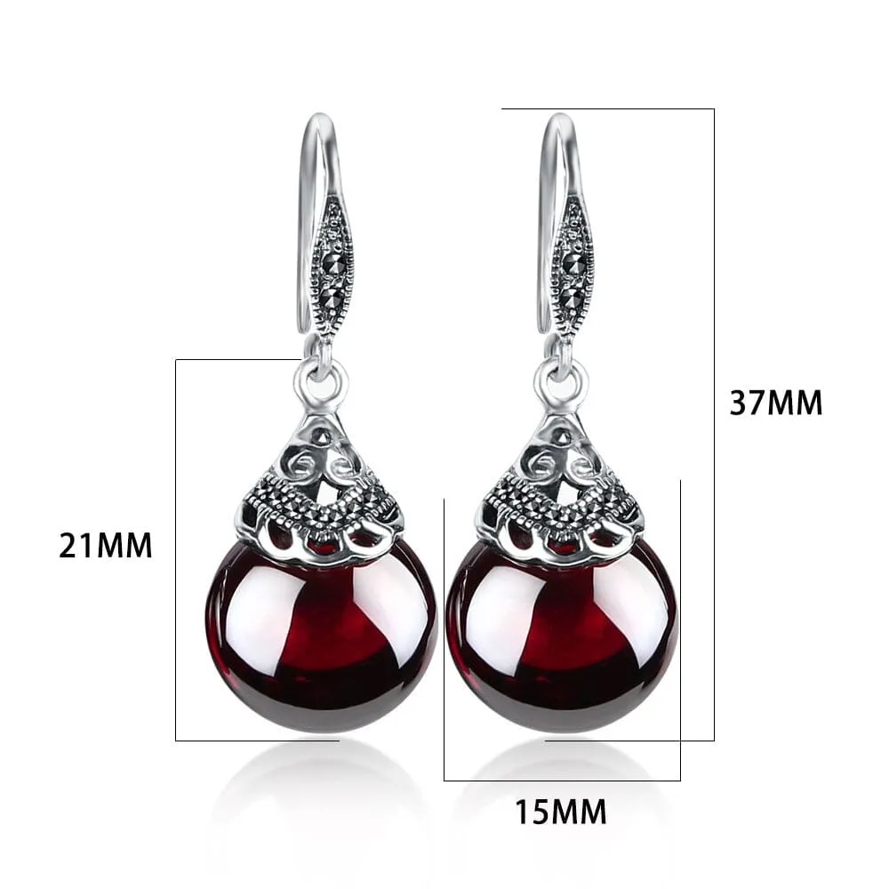 Lovely Retro Ruby Earrings - 925 Sterling Silver