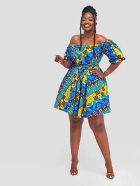 MKay Ankara Off-Shoulder Dress - Blue