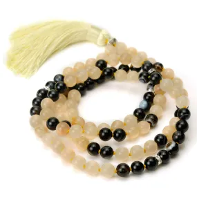 Morganite Onyx 8mm Knotted Mala with Silk Tassel #89