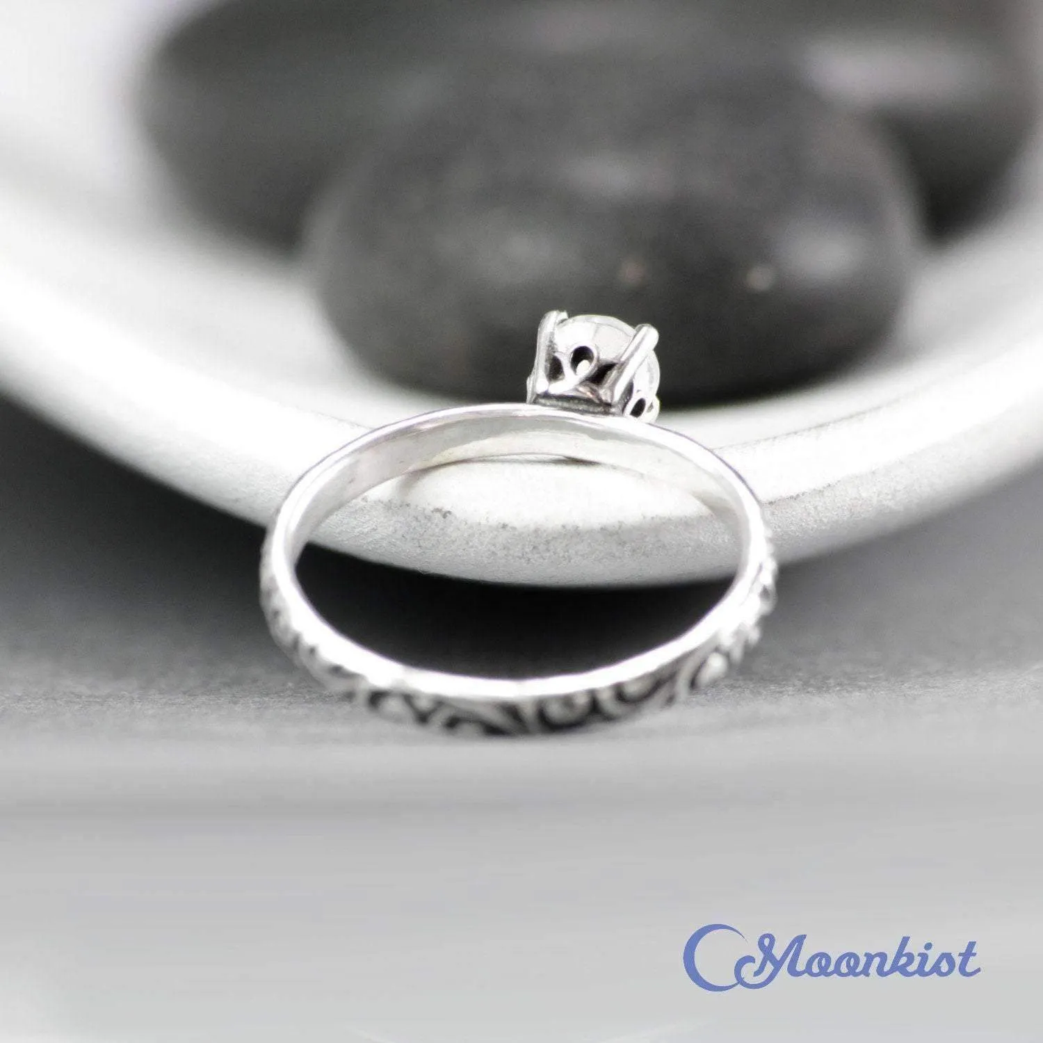 Natural Moonstone Engagement Ring with Swirl Engraved Band | Moonkist Designs