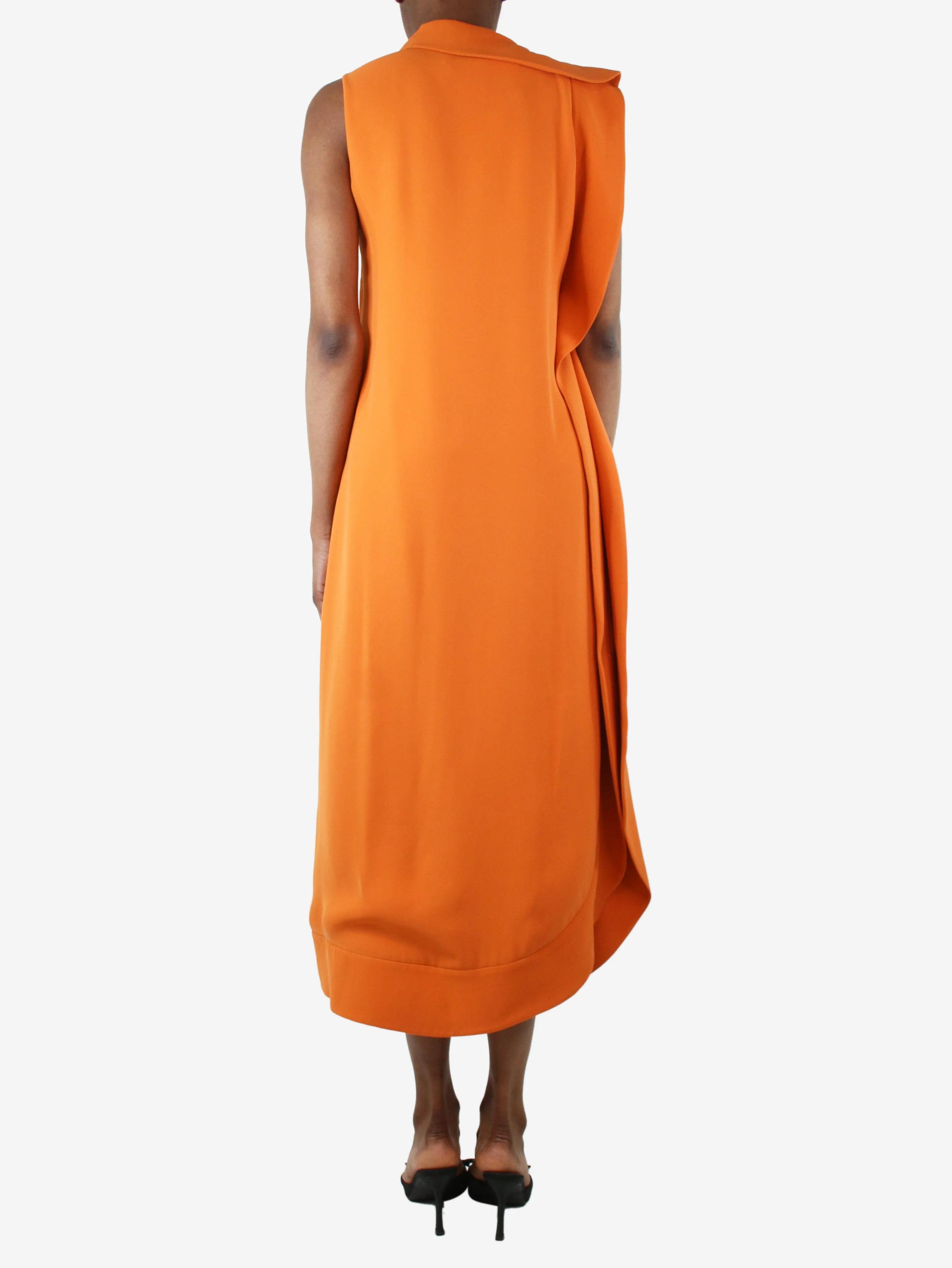 Orange sleeveless ruffle midi dress - size UK 6