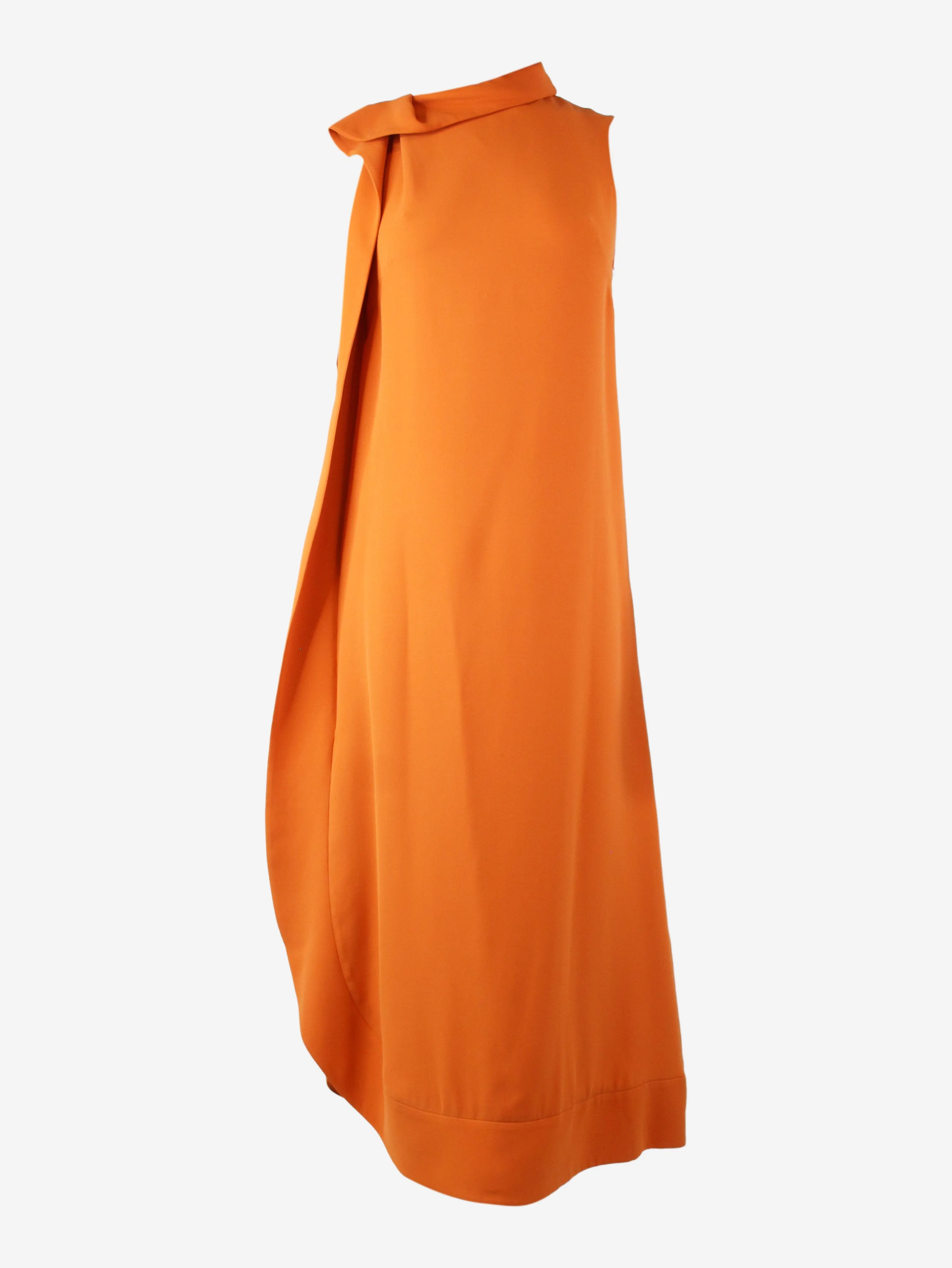 Orange sleeveless ruffle midi dress - size UK 6