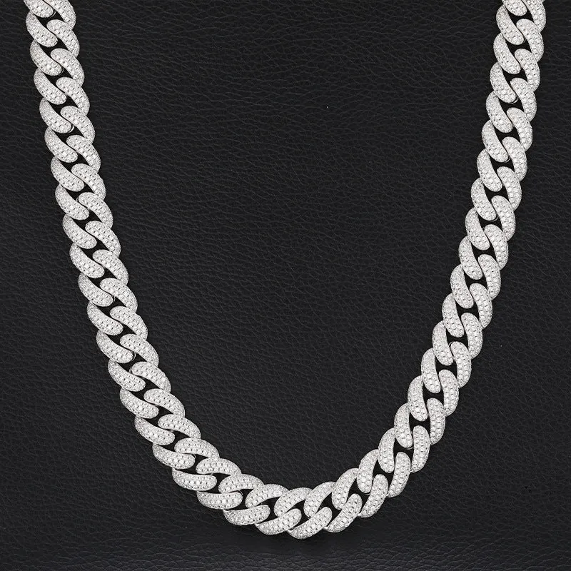 S925 Sterling Silver 15mm Iced Out Side-release Clasp Cuban Chain