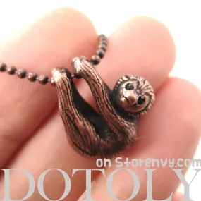 Sloth Baby Animal Pendant Necklace Realistic and Cute in Copper