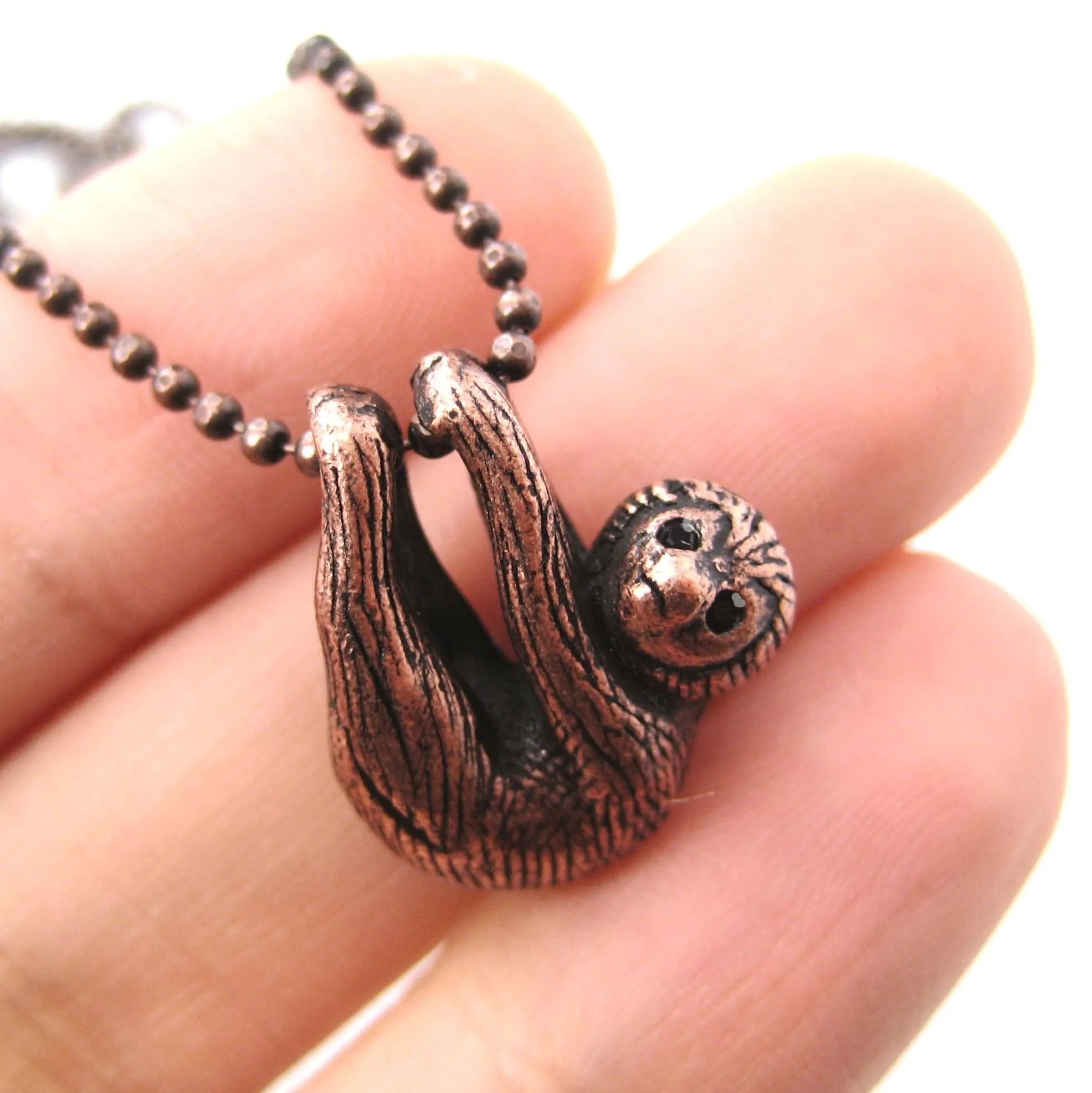 Sloth Baby Animal Pendant Necklace Realistic and Cute in Copper