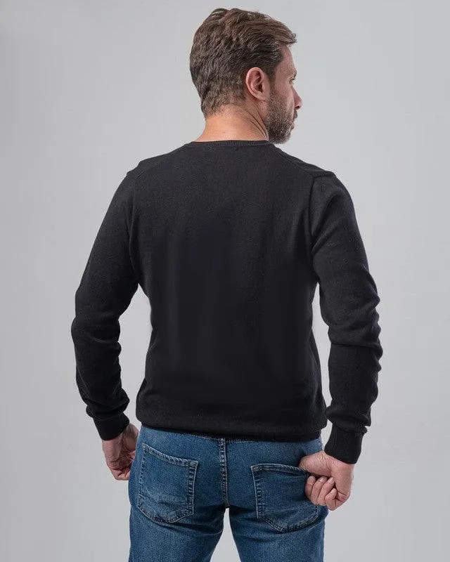 V-NECK PLAIN SWEATER - BLACK